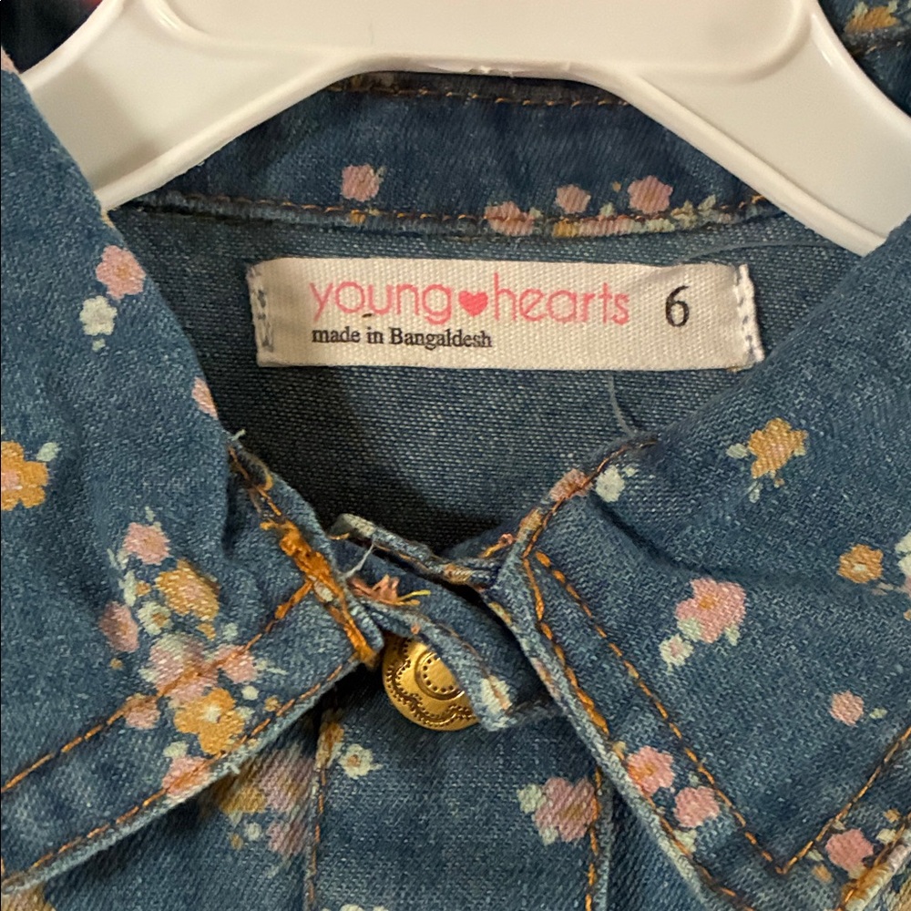 NWT Kids Floral Blue Denim Jacket/ Unicorn dress with sparkly bottom. - Picture 2 of 5